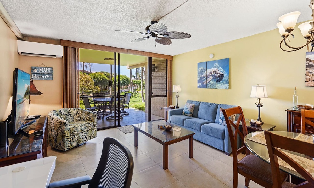 Kihei Condo | Kamaole Sands 10-113: Ocean View, Ground Level, Renovated, Large Lanai, Split-AC