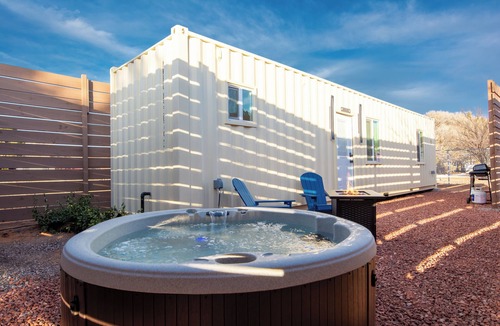Cornville House | Creekside Container Retreat Hot Tub Dog-Friendly