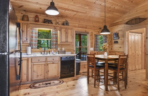 Cherry Log Cabin | Mountain Views & just mins to City! Wood burning Fireplace, Hot tub, Fire pit