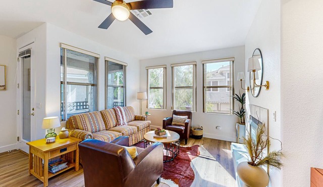 Gated community condo with pool, hot tub, gym, & private patio - near golf