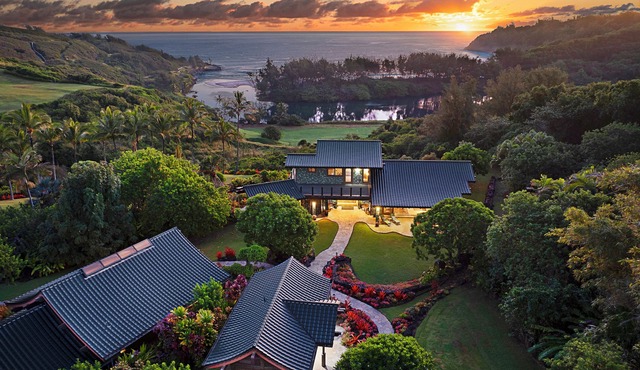 Private estate on 12 lush acres, ocean views, path to beach!